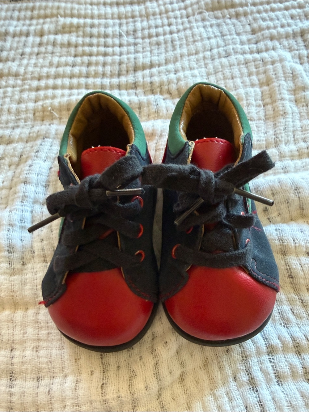 Toddler Red & Green Leather Lace-Up Walkers